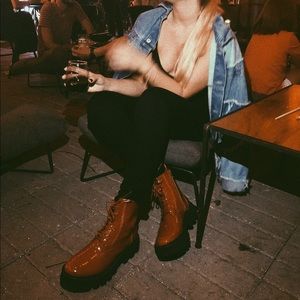 Jeffrey Campbell red platform boots